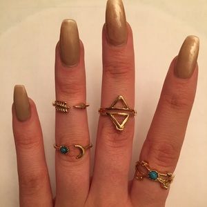 4pc Gold Colored Boho Fashion Ring Set